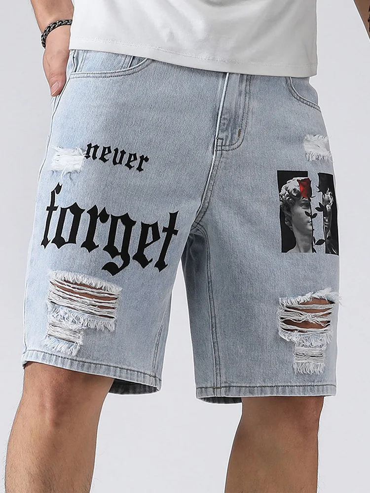 Fashion Hole Ripped Slim Men Shorts Casual Jeans Shorts for men Retro Blue Washed Street Knee-length Male Denim Pants