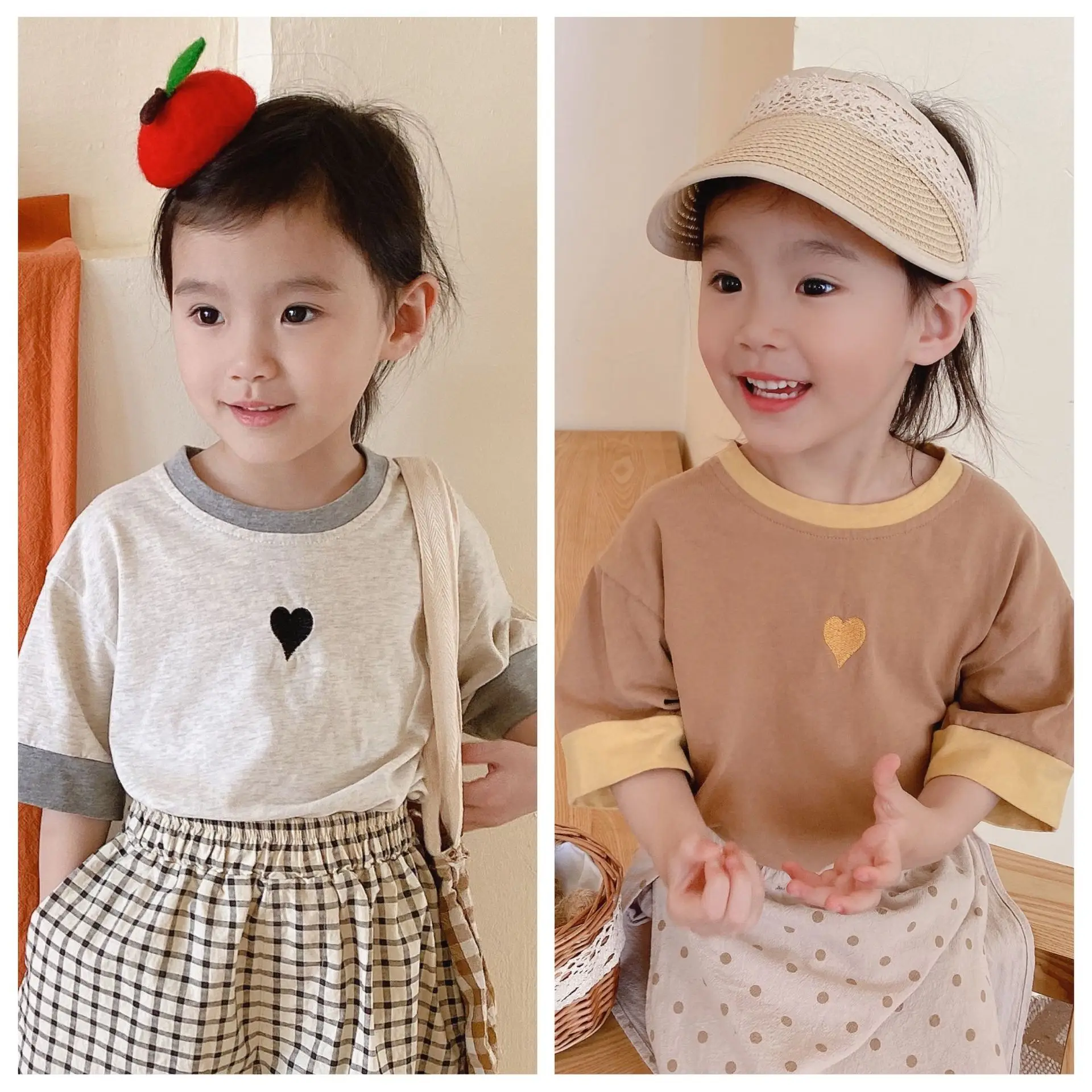 

Summer Kids love embroidery Half sleeve T shirts Girl cotton casual base Tops
