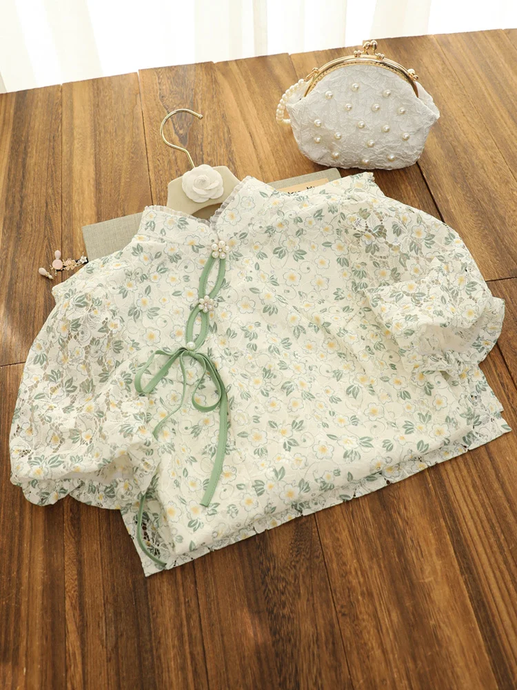 

Japanese Floral Mori Girl Dress Women Puff Sleeve Cheongsam Dress Summer New Long Qipao Print Flower Chinese Cheongsam Dresses