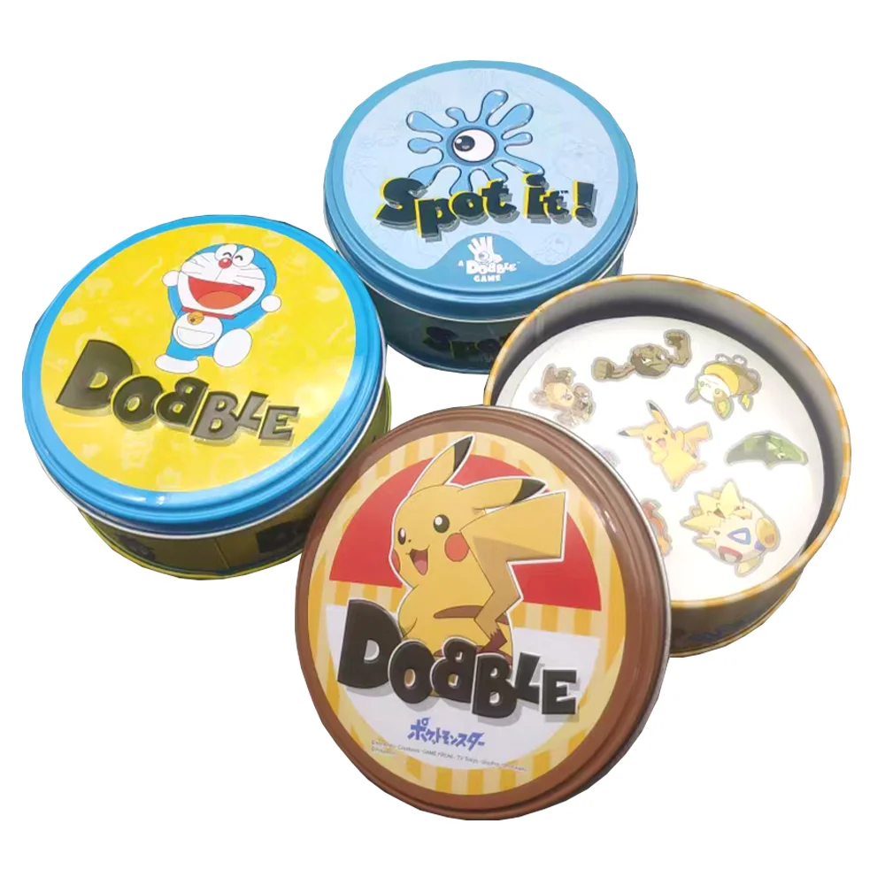 

Pokemon Pikachu Spot It Dobble Cards Game with Metal Box Sports Animals Jr Hip Kids Board Game Gifts Holidays Camping collection