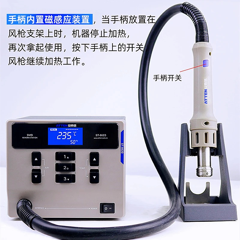 ST-862D Высокомощный тепловой пистолет 1000 Вт с цифровым дисплеем Интеллектуальная