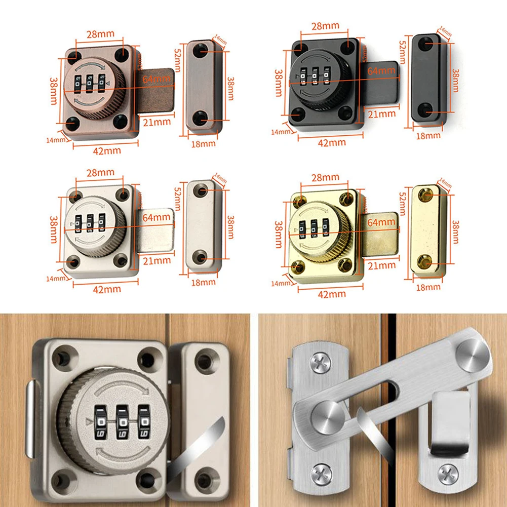 

1PCS Kitchen Bathroom Door Bolt Heavy Duty Combination Sliding Bolt Lock Gate Shed Door Garage Zinc Alloy + Iron Accessories