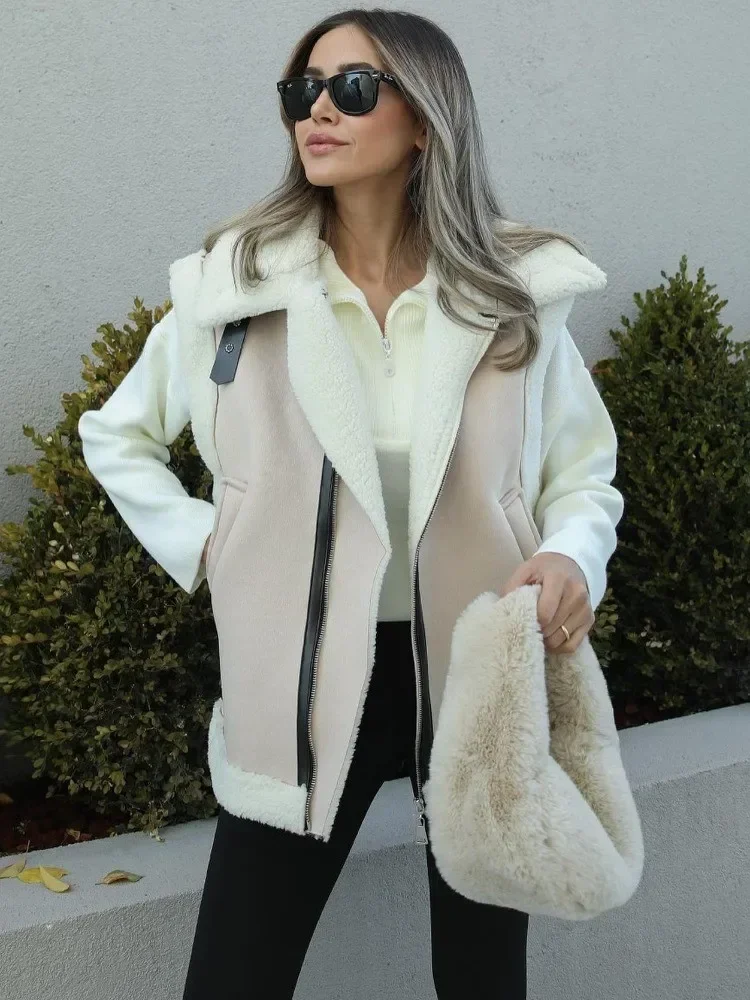 Жилетка женская плюшевая без рукавов уличная одежда с лацканами в стиле пэчворк