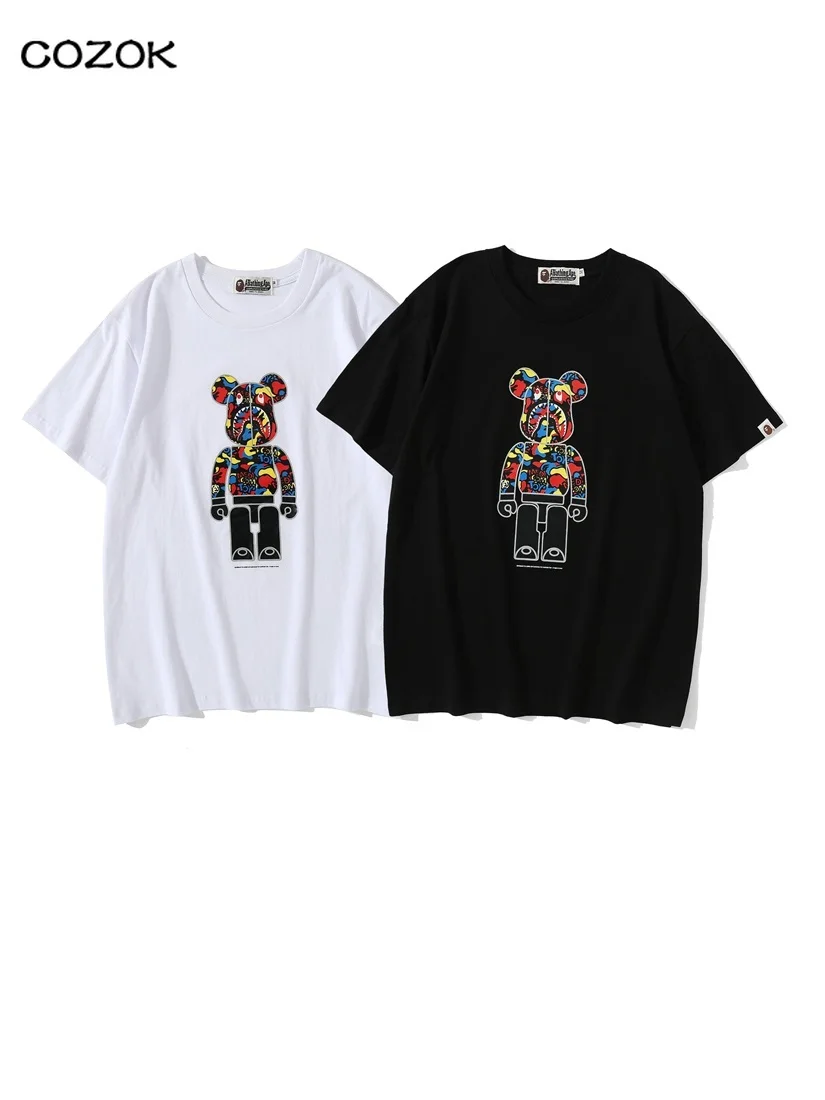 

newFree shipping BAPE summer new style Japanese tide brand pure cotton printing men and women couple short-sleeved shark T-shirt
