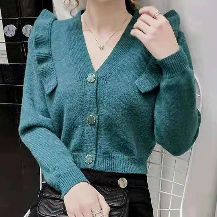 

Knitted cardigan sweater coat autumn new high waist slim fit GRAY22