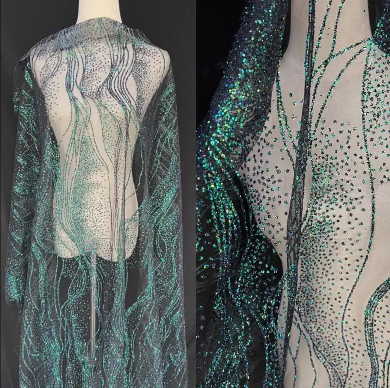 W140 см новый цвет темно-зеленый блестящий тюль украшение/индивидуальный материал