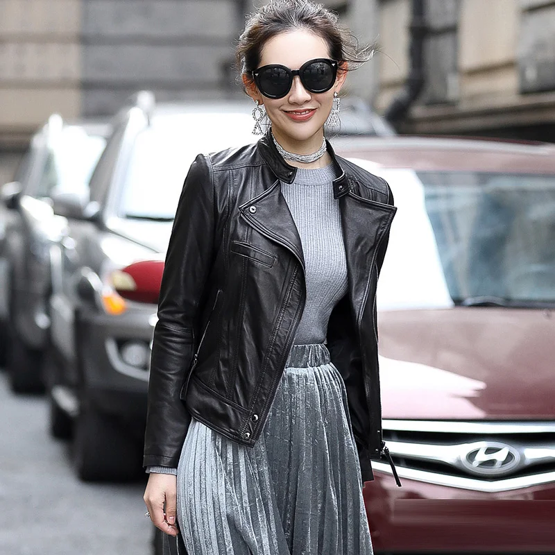 

Haining New Spring and Autumn Genuine Leather Women Sheepskin Slim Fit Short Leather Jacket Small Leather Coat