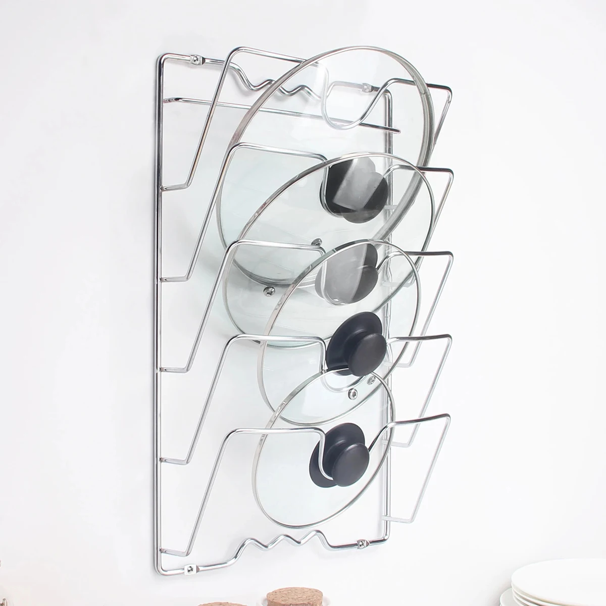 

Pot Lid Holders Wall Mounted Pot Lid Shelf Sturdy Iron Lid Stand 5-Layer Large Capacity Pot Lid Rack Multifunctional Lid Storage