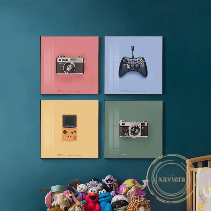 

Game Console Camera Game Handle Canvas Painting Modern Cartoon Wall Art Posters and Prints Square Picture for Game Room Decor