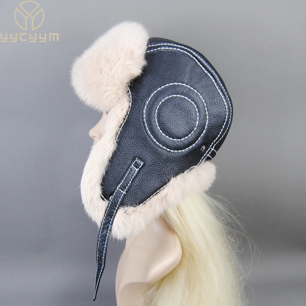 Лидер продаж зимняя женская шапка-бомбер из 100% натурального кроличьего меха