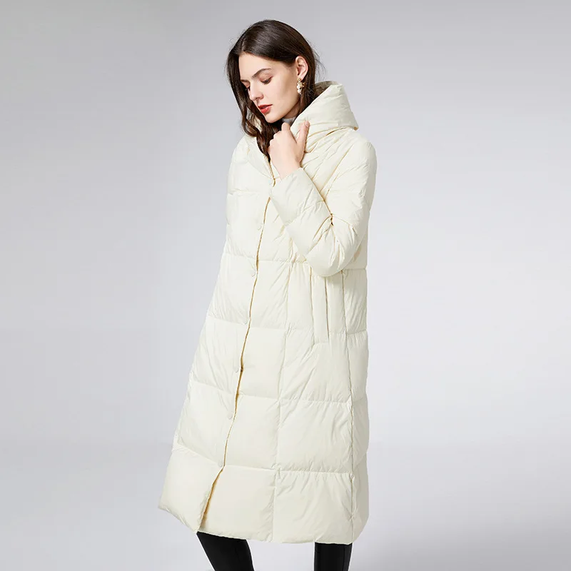 Women Long Down Jacket New Temperament Loose Warm White Duck Down Fashionable High-end Coat