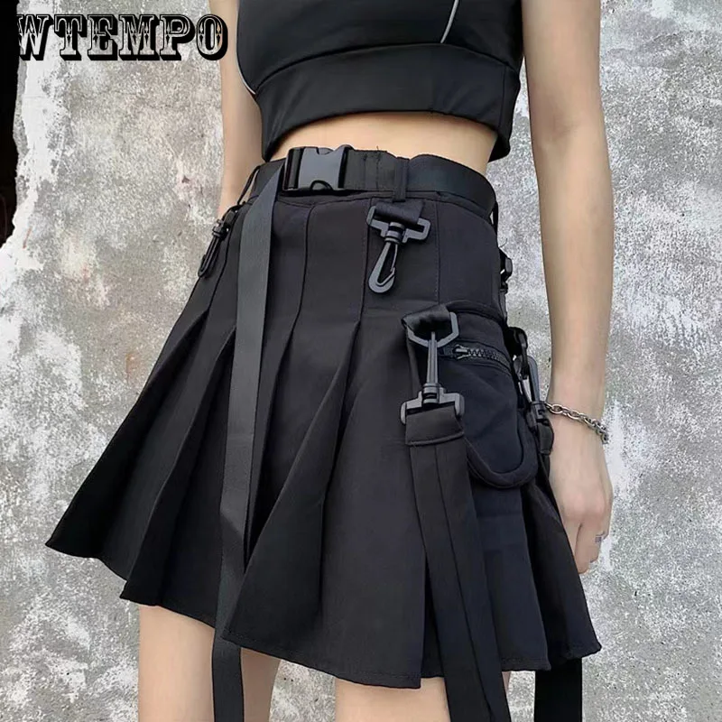

Pleated Skirts for Women Summer Girl's Harajuku Y2k Black Mini Skirt Female Fashion High Waist Belt Skirts Gothic Streetwear
