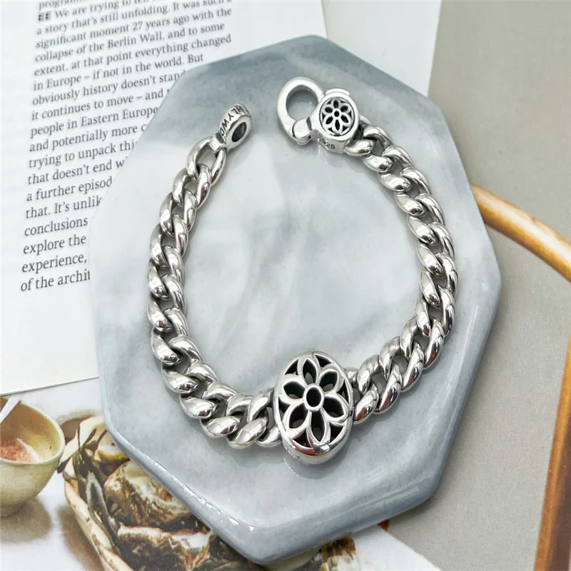 

Японский и корейский Ретро браслет из серебра S925 пробы для мужчин и женщин, модные аксессуары в стиле панк с гексаграммой, ювелирные изделия...