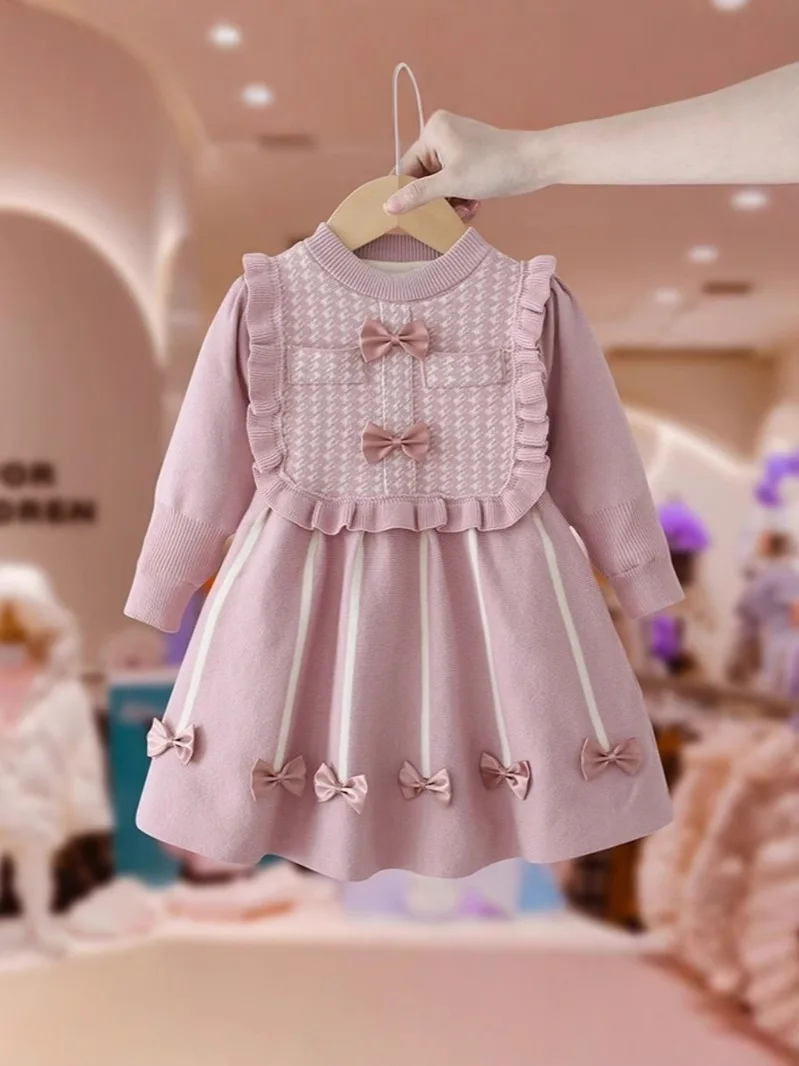 Осенне-зимнее платье для девочек новинка 2024 зарубежный стиль детская юбка