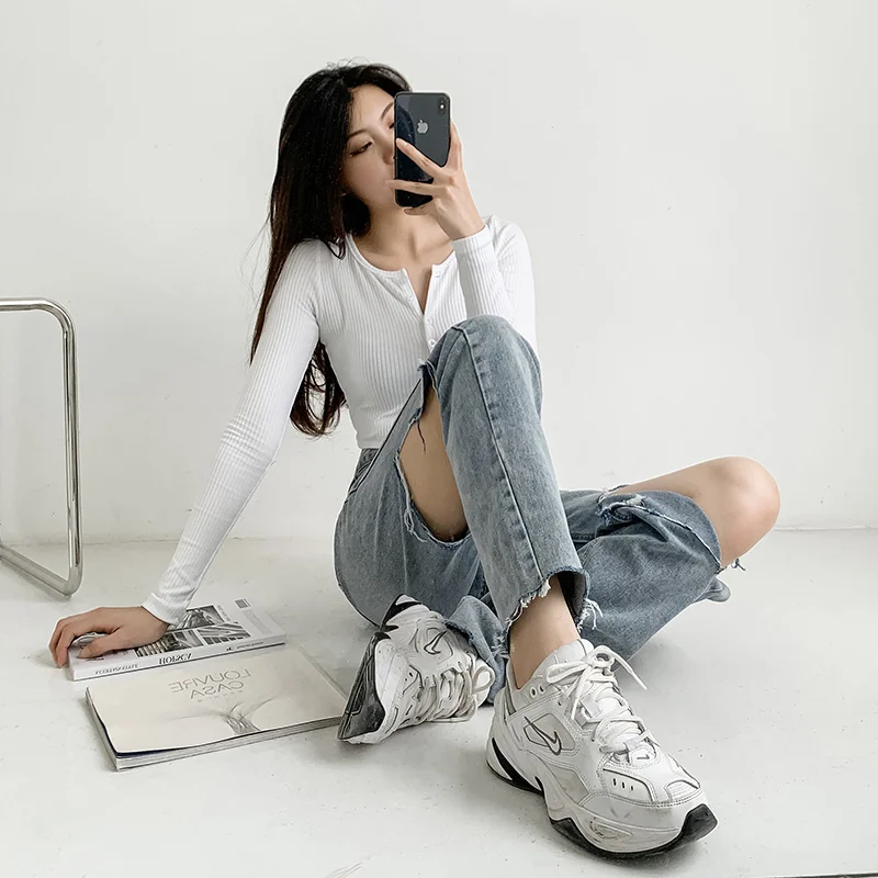Ripped Jeans Woman High Waist Korean Fashion Denim Streetwear Straight Leg Jeans Women 2022 Vintage Clothes Women's Pants Y2k
