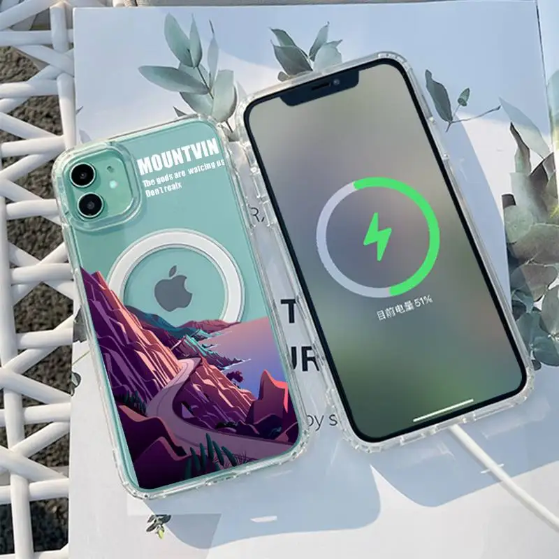 

natural scenery Phone Case For iPhone 13 12 11 Mini Pro Max transparent Super Magnetic MagSafe Cover