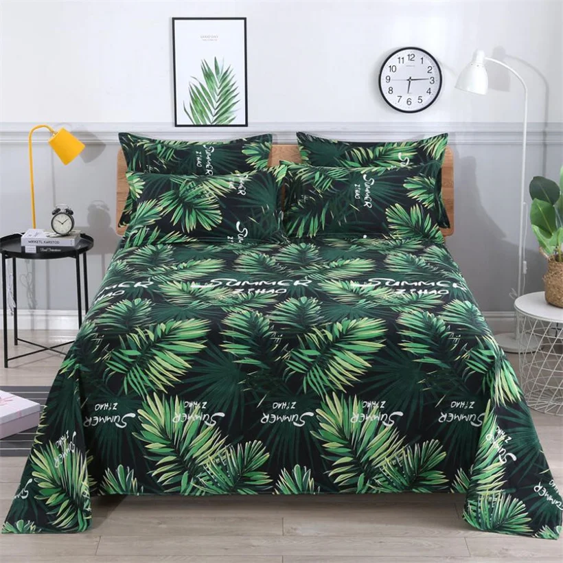 

New-Arrival Nordic Leaf Pattern 3pcs Bedding Sheet (1pc Bedsheet and 2pcs Pillowcases) Spring Autumn Bed Linens Soft Flat Sheets