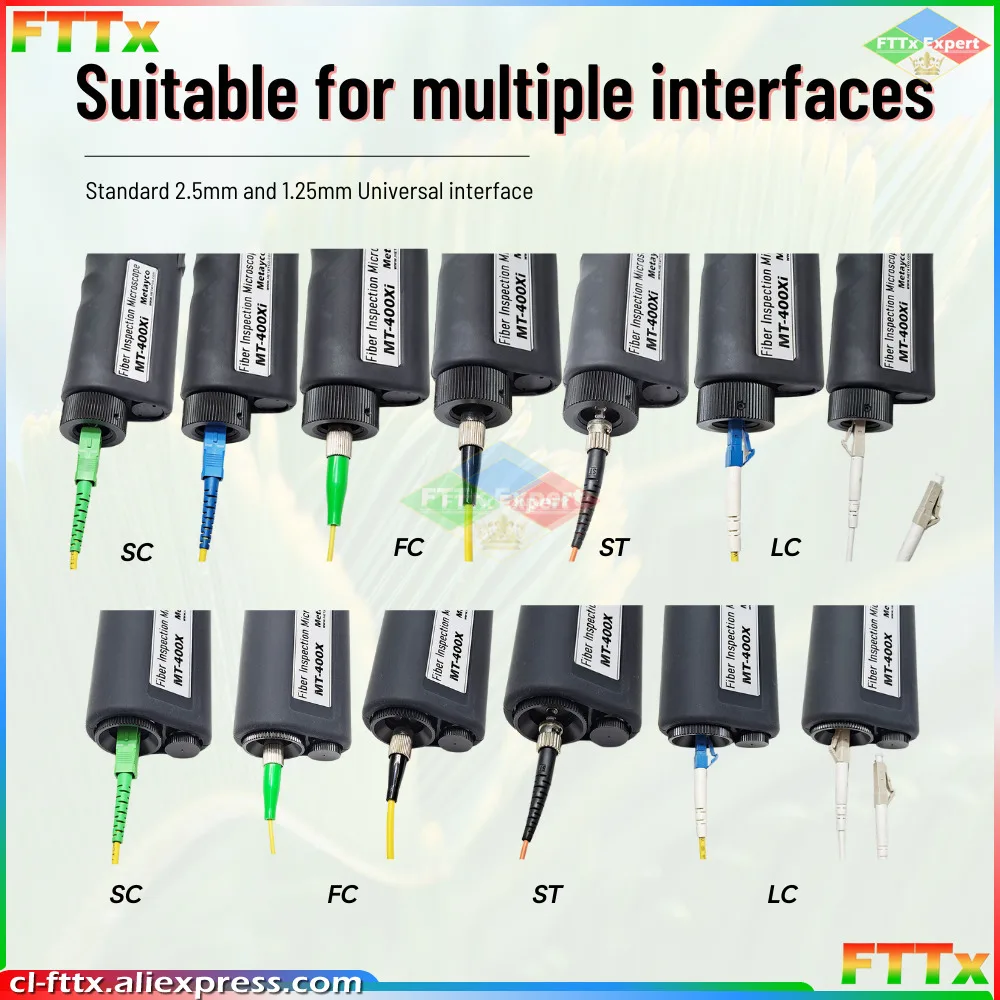 2023 New Fiber Optic Inspection Optical Microscope MT-400Xi/200Xi/400X/200X 1.25 & 2.5mm Adapters Handheld