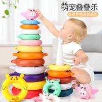 die die le toys childrens baby puzzle early education rainbow tower animal rings accumulate baby infant bath toys