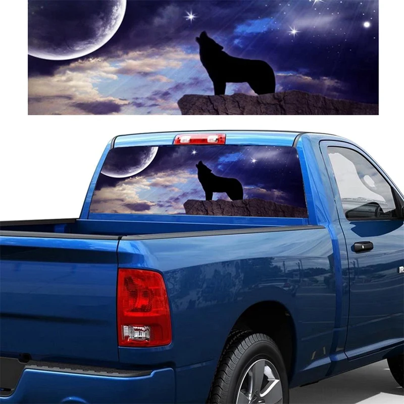 

Wolf And Moon For Truck Jeep Suv Pickup 3D Rear Windshield Decal Sticker Decor Rear Window Glass Poster 57.9 X 18.1 Inch