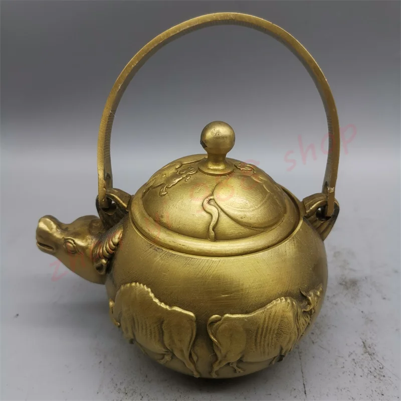 

Латунный горшок для дня рождения Shuanglong, благоприятные украшения в старинном стиле, изысканные украшения для дома и творчества