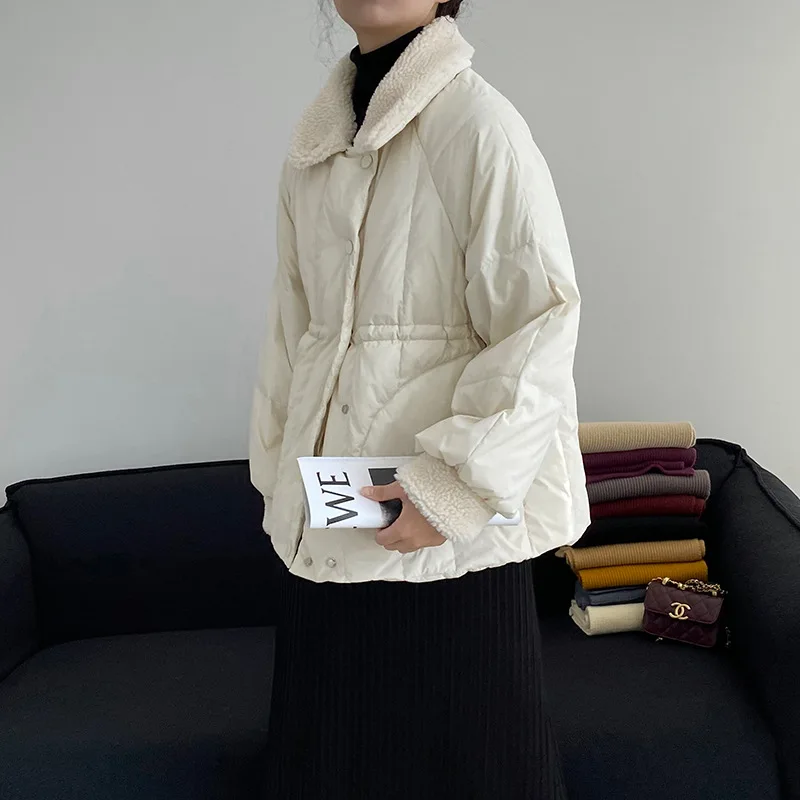 Short down jacket women's winter small thickened lamb wool turtleneck cotton jacket