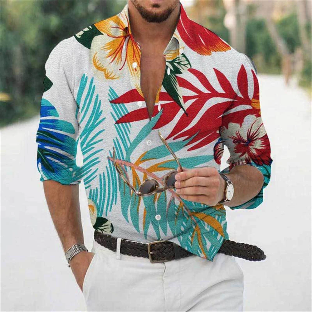 

Fashion Hawaii Flowers Print Men's Shirts Cool 3d Digital Printing Tops 2022 Autumn New Casual Retro Long Sleeve Clothes for Men