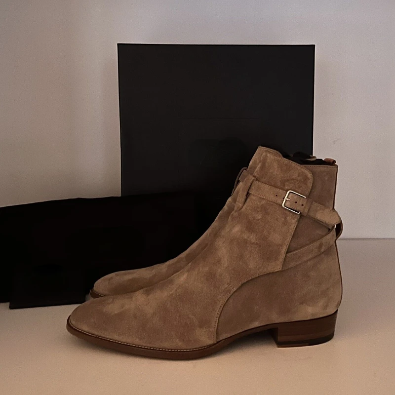 

Men British Ankle Boots Handmade High-grade Cow Suede Brown Buckle Fashion Business Casual Party Daily Classic Men Shoes AC064