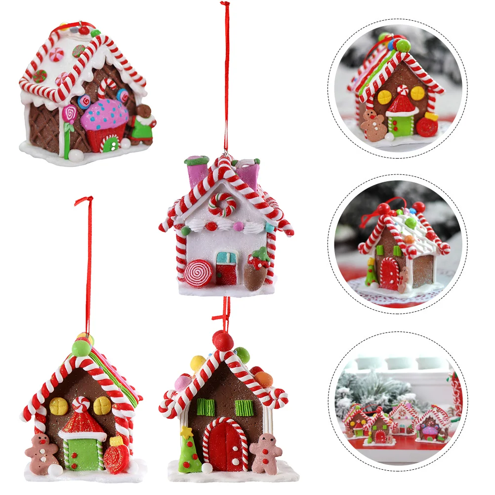 

Christmas House Gingerbread Village Ornaments Ornament Houses Dough Hanging Clay Candy Decorations Scene Pendant Treexmas