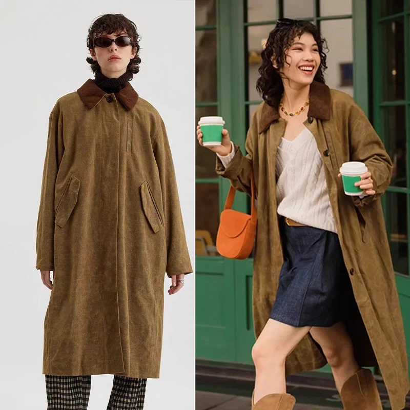 NIGO Women's Autumn and Winter Fashion Solid Color Lapel Long Cotton Single-Breasted Sleeve Jacket #nigo61226