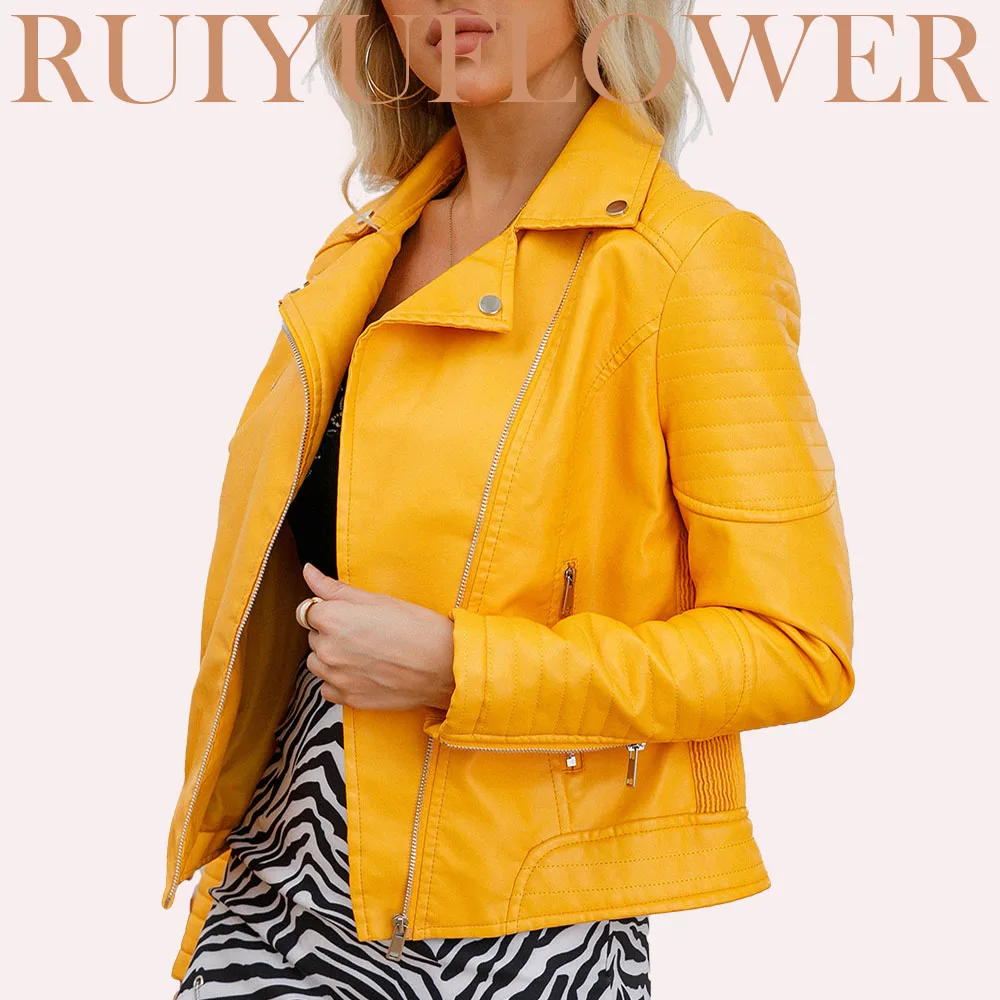 

Женская короткая куртка из ПУ кожи, с отложным воротником