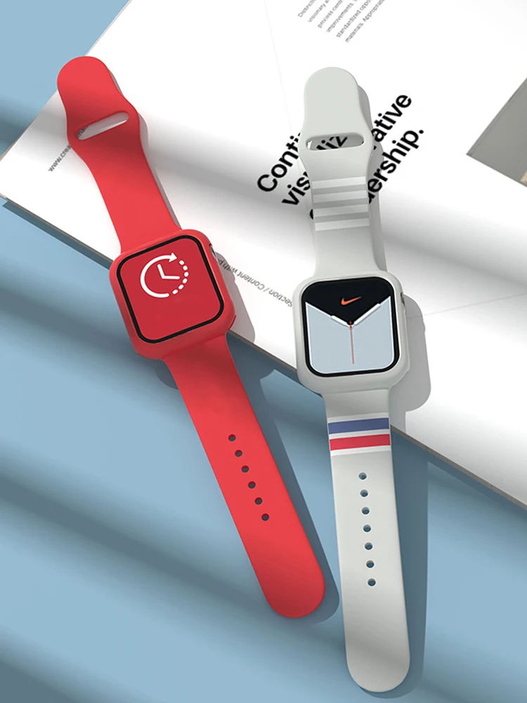 

Strap For Apple Watch 44mm 40mm 45mm 41mm 42mm 38mm Silicone Correa Printing Bracelet For Iwatch Series 3 4 5 Se 6 7 Band