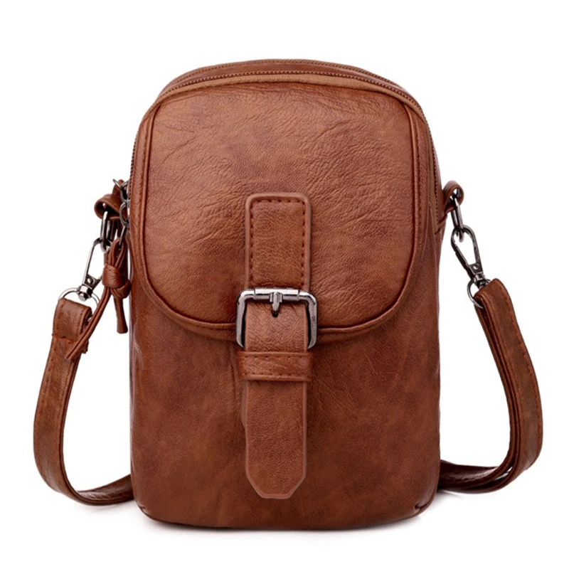 

Women Crossbody Bags High Quality Solid Color Tassel Shoulder Bag Retro Cell Phone Purse Handbags Soft Leather Double Zipper Bag