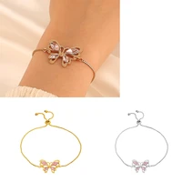 crystal hollow butterfly bracelet for women elegant princess charm tassel cute pink hand jewelry daily wear girl bracelet