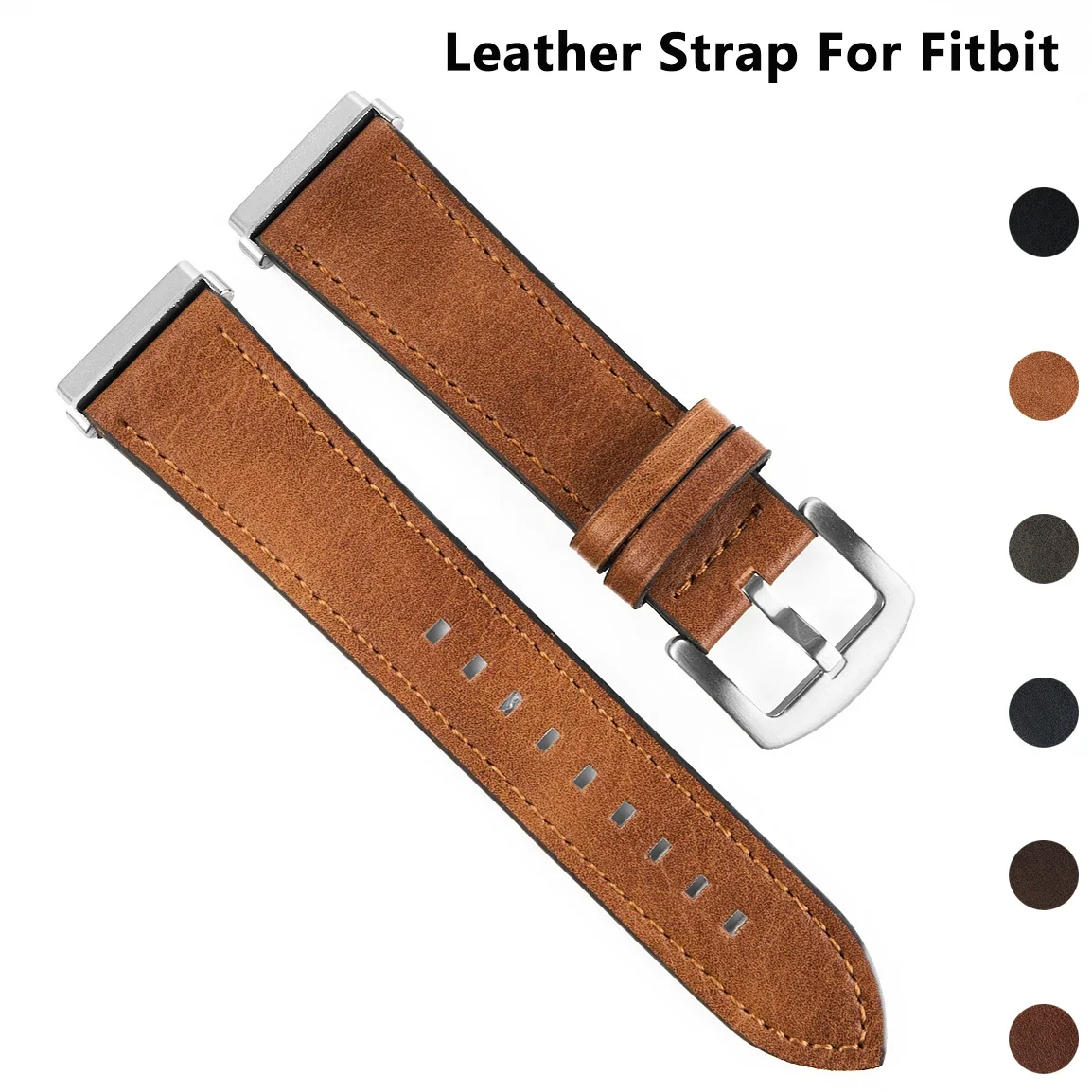 Фото Кожаный ремешок для fitbit versa 4, fitbit versa 3 2 Lite, мужские часы, браслет, ремешок для Fitbit Sense/Sense 2, сменная петля №1