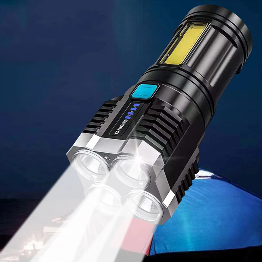 

Car 4core Super Bright Flashlight Rechargeable Outdoor Waterproof Multi-function Led Long-range Spotlight Battery Display Light