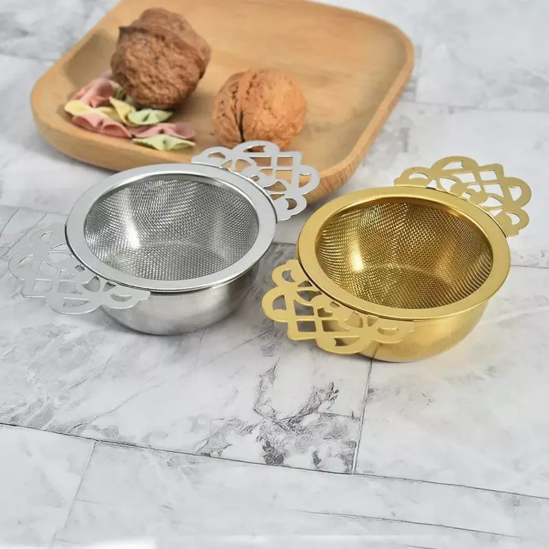 

2022New Steel Double Ear Spice Infuser Filter Loose Leaf With Drip Bowl Tea Strainer Tea With Double Wing Handles 1PCS