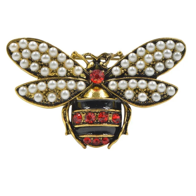 

Vintage Bee Brooches Imitation Pearls Insect Brooch Women Crystal Rhinestone Pin for Girl Weddings Party Jewelry Wholesale Gifts