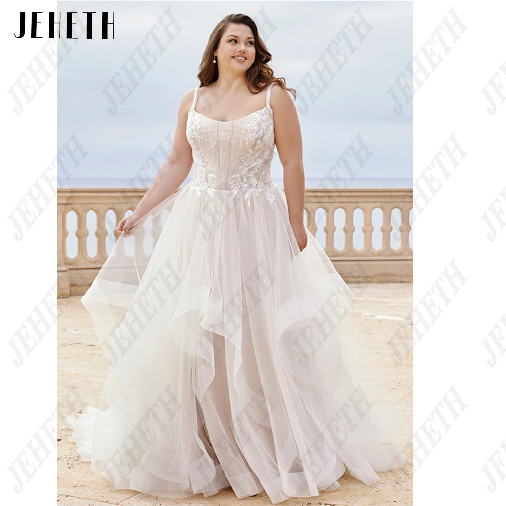 

JEHETH Modern Wedding Dresses Spaghetti Straps Square Collar Bride Gowns Tulle A Line Applique vestidos de novia 2023 Civil