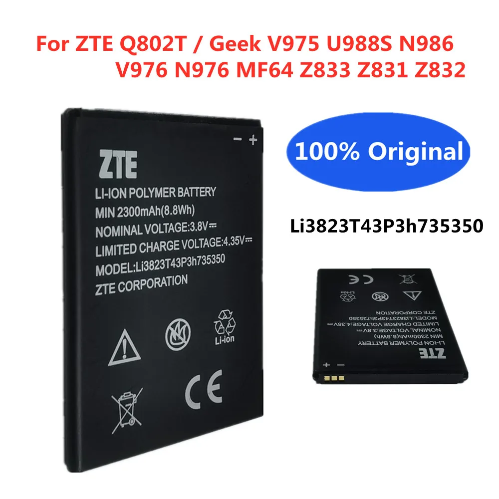 

Original 2300mA Li3823T43P3h735350 Battery For ZTE Q802T Geek V975 U988S N986 V976 N976 MF64 Z833 Z831 Z832 High Quality Bateria