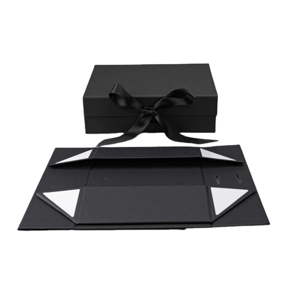 

10pcs Magnet Foldable Gift Box with Ribbon Printing Custom for Boutique Wedding Birthday Mysterious Black Boxes