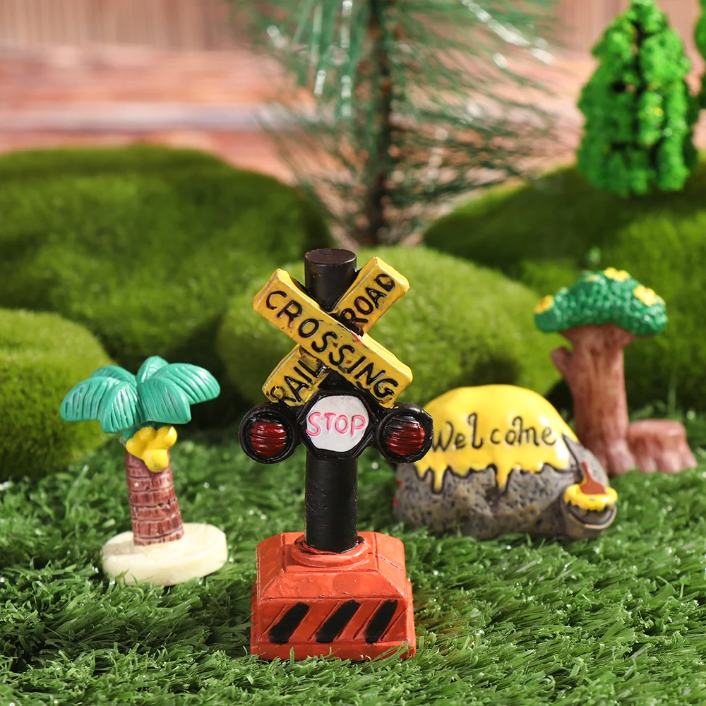 

Mini Road Sign Resin Crafts Welcome Stake Figurine Simulation Stone Signpost Micro Landscape Fairy Garden Doll House Ornament