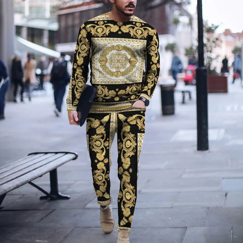 

3D printed men's sweater+trousers sportswear suit 2-piece sportswear men's casual wear men's autumn and winter clothing