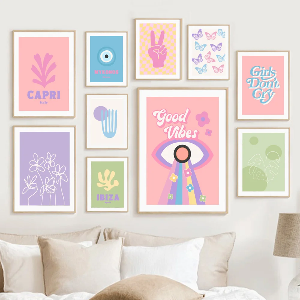 

Retro Groovy Leaf Matisse Pastel Pink Prints And Posters Funky Wall Art Canvas Painting Pictures Aesthetic College Room Decor