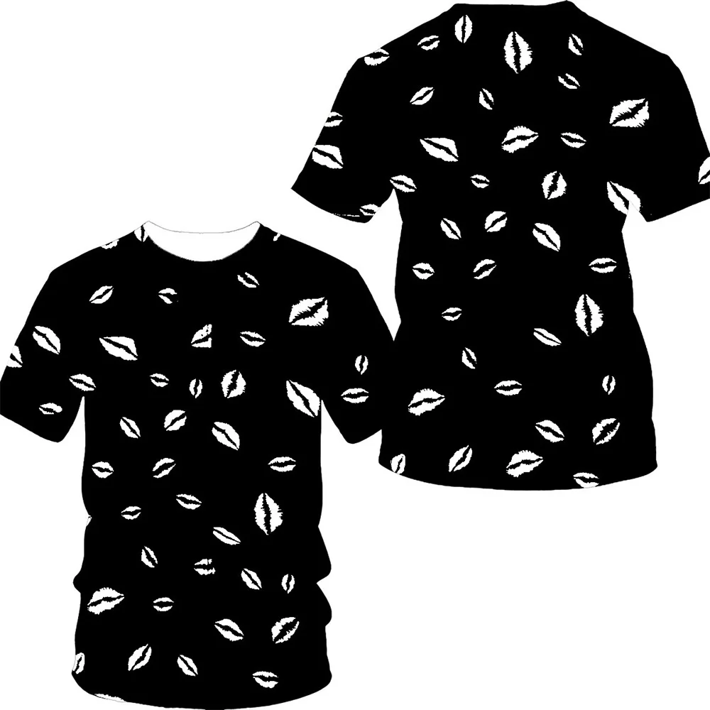 

Men's T-shirt top lip print blue black fashion trend high-quality material comfortable soft breathable summer plus size 2023