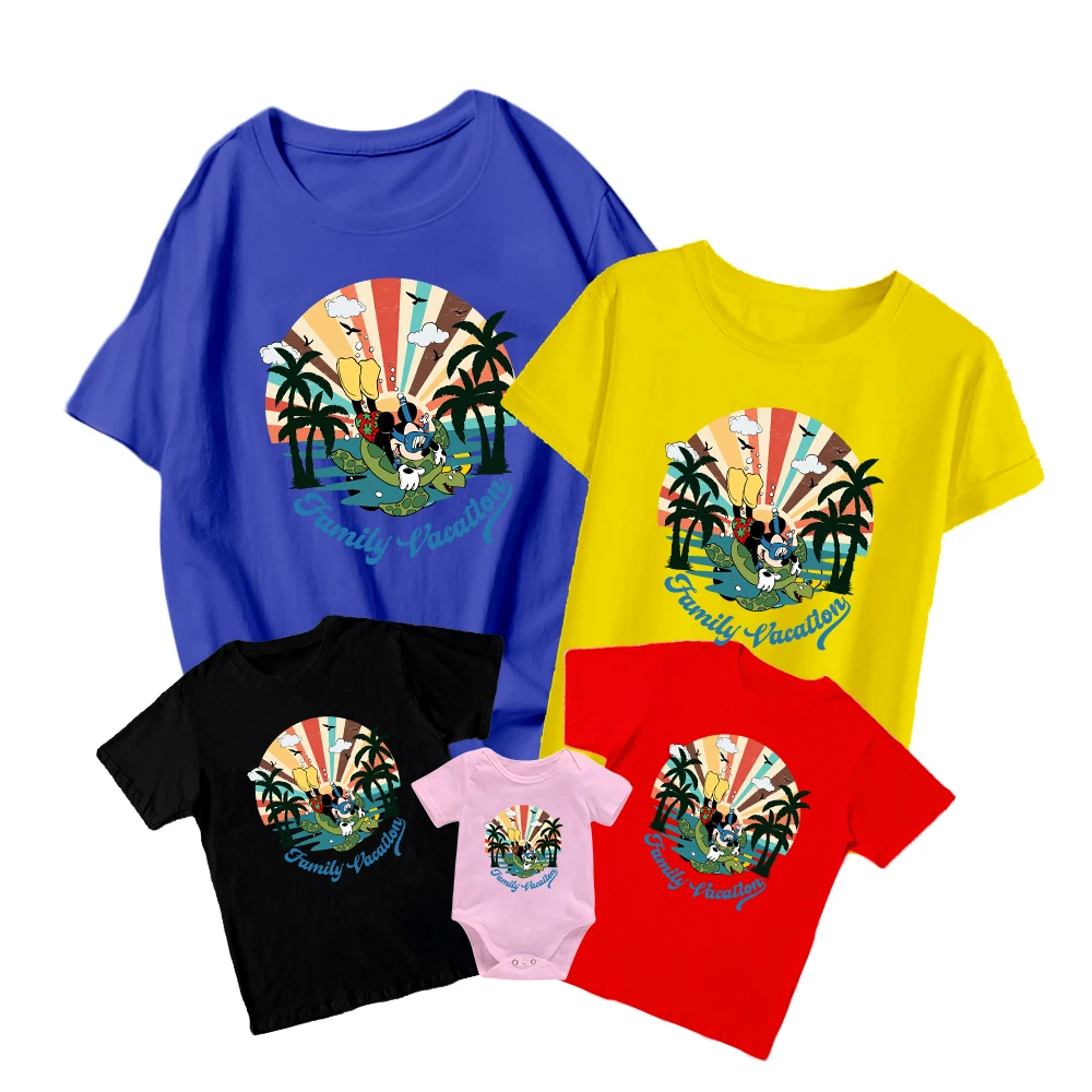 

Family Matching Clothes Summer T-shirt Short Sleeve Disney Mickey Cartoon Character Fashion Trend Round Neck Versatile Casual
