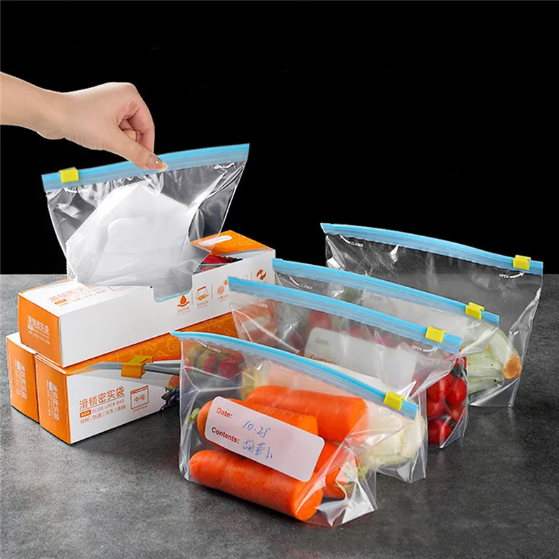 15/20/25Pcs Reusable Zipper Bag Stand Up Zip Shut Plastic Freezer Bag Fruit Vegetable Ziplock Kitchen Food Storage Bag Organizer