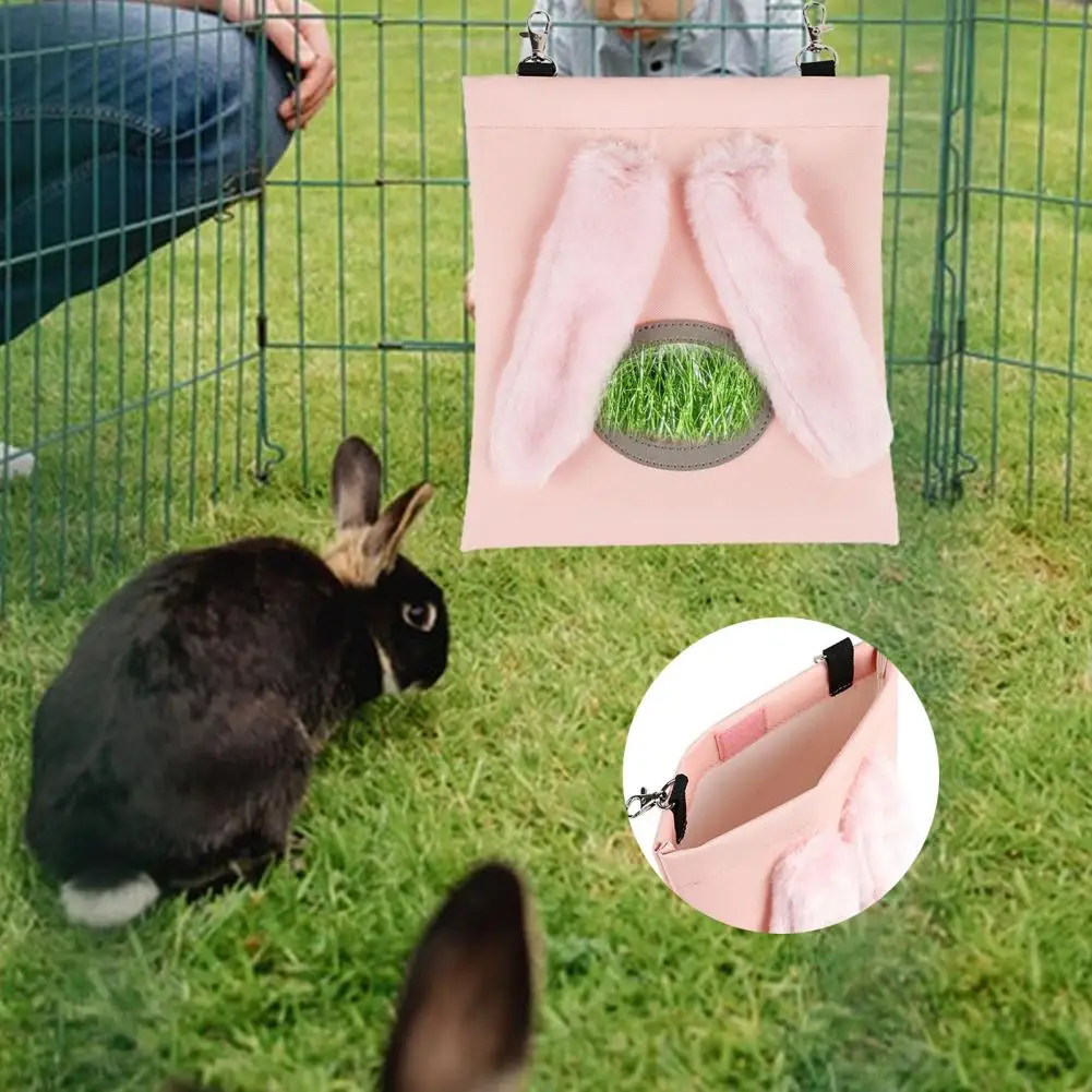 

Exquisite Rabbit Hays Bag With Hooks Large Capacity Hamster Feeding Bag Rabbit Ears Decor Dried Grass Bag Small Animals Supplies