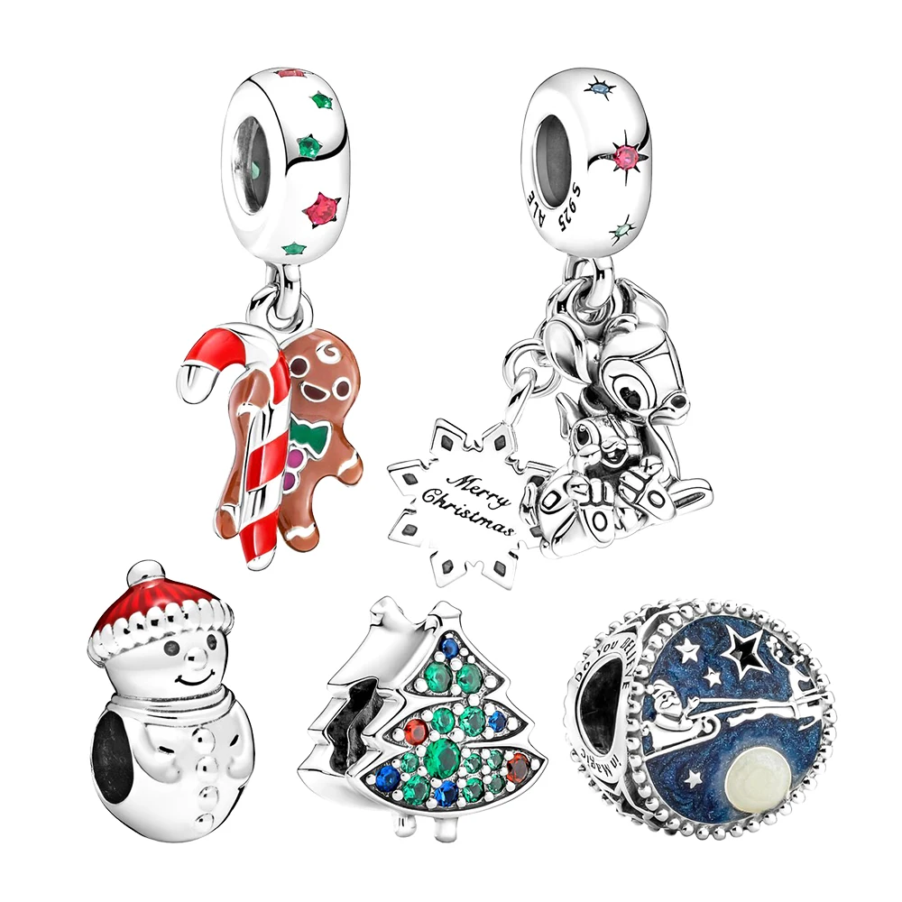 

925 Silver Christmas Snowman Sleigh String Charm Fit For Pandora Original Making Necklace Bracelet Ladies Jewelry Gifts