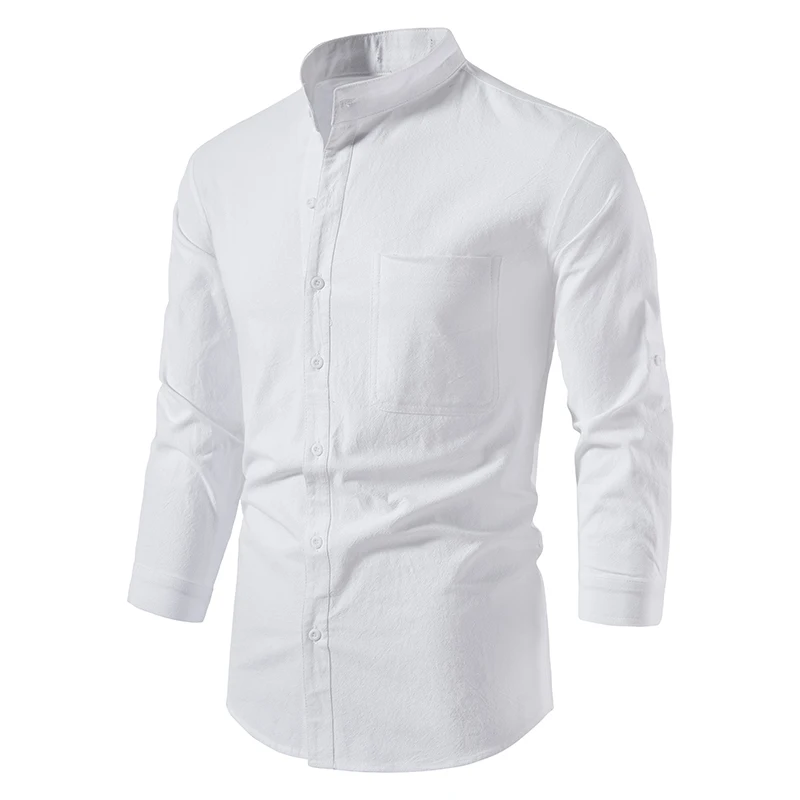 2022 spring and autumn new men's long-sleeved shirt linen button beach yoga casual shirt European size